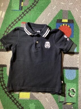 GAP Black Polo with White Collar Stripes and Stormtrooper Patch